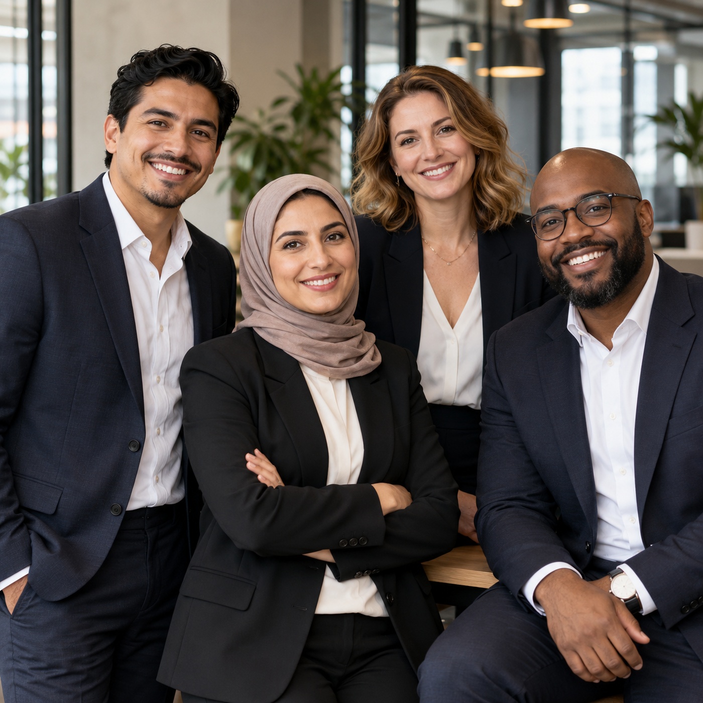 Team portrait of four diverse coworkers